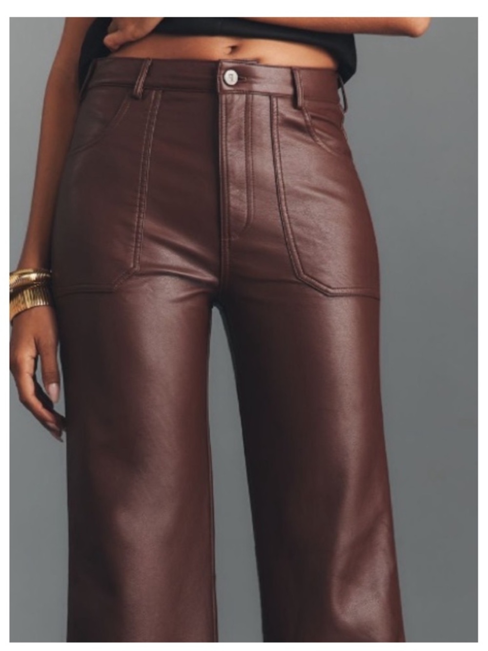 🟠NWT PILCRO Rylan Faux Leather Relaxed High-Rise Flare Pants Cocoa Plum - Picture 7 of 11